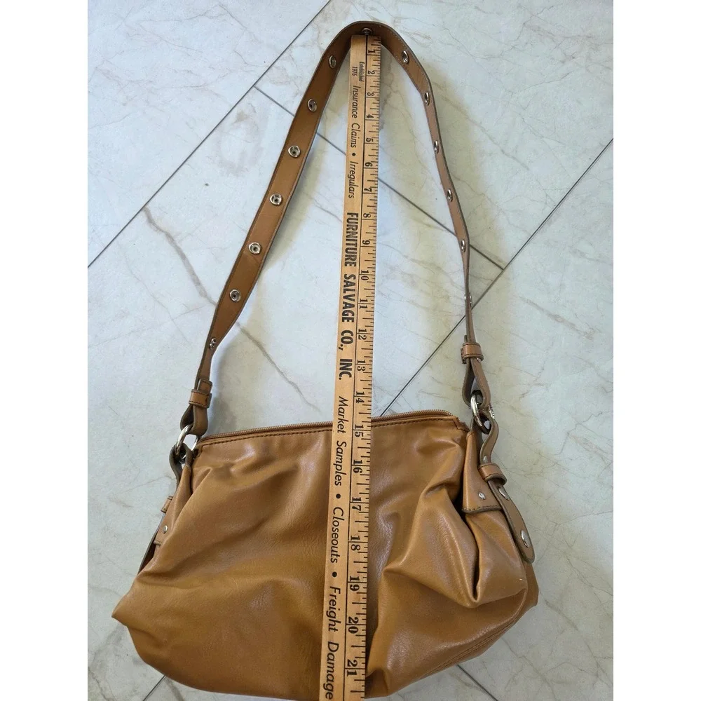 Tommy Hilfiger Tan Faux Leather Grommet Strap Shoulder Bag Slouchy Hobo Brown